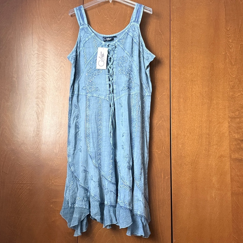 Coline NWT Denim Blue Viscose Beaded and Embroidered Midi Dress. XXL - Picture 2 of 8
